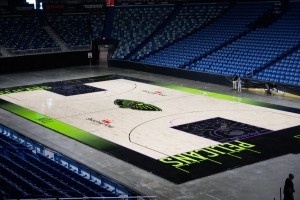 鹈鹕搭配城市版球衣的主场地板涂装！“水鸟”也变凶狠了！