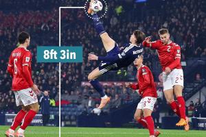 惊天倒钩！麦克托米奈倒钩高度2.53米，比当年C罗还高了15厘米